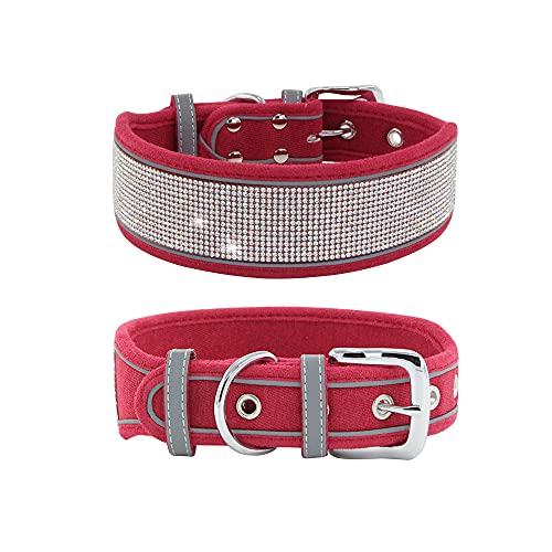 Dogs Kingdom Stylisches Hundehalsband mit Strasssteinen, weich, bequem, mit hellen reflektierenden Streifen, verstellbares Halsband für Hunde, Rot, Größe S: 30,5 - 40,6 cm Halsumfang Cover