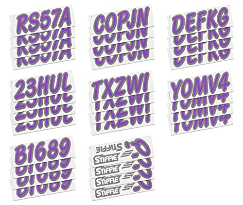 Image of STIFFIE Whipline Solid Purple /Carbon 3 inch Alpha-Numeric Registration Identification Numbers Stickers Decals for Boats & Personal Watercraft