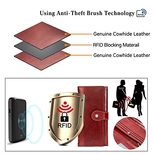 PORRASSO Women Wallets Genuine Leather Purse RFID Blocking Wallet Ladies Card Holder Multi Compartment Wallet Phone Bag Change Pouch Coffee4