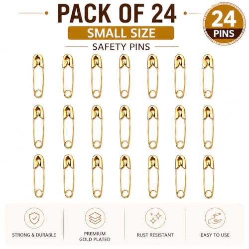 Image of Small Gold and Silver Plated Safety Pins for Saree Nappy Lock pin for Blanket Sweater Perfect for Clothes Craft Sewing Pinning Hijab pin for Women and Girls (Small, 24)