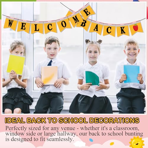 Image of Mooliwe Classroom Decor DIY Banner, Welcome Back to School Party Supply Custom Hanging Bunting Garland Kit with Letters for First Day of School Ambience Celebration Decoration(Yellow,Pencil)