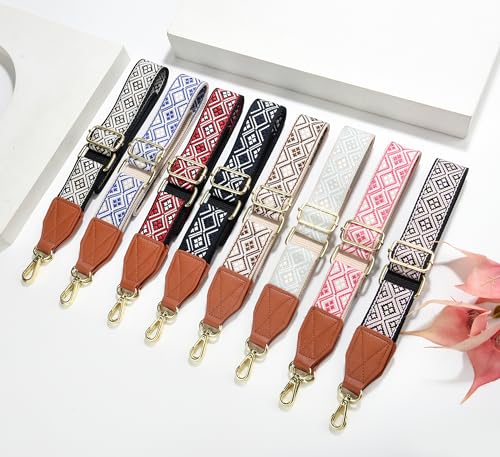 Image of Purse Strap,1.5 inch Leather End Shoulder Strap Adjustable Replacement,Retro Multi-Pattern Crossbody Bag Straps