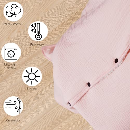 Image of Muslin Cotton Baby car seat Canopy Cover with Flannel for Winter,Multi-Use Mom Nursing Breastfeeding Cover,Flannel Blanket for Infant,Pink.
