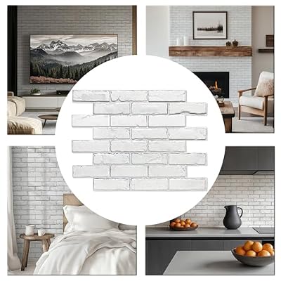 Retro-Art 3D Wall Panels, Pack of 10, Vintage Brick in White, PVC, 17.5" x 23.75", Cover 28.86 sq.ft. 569BC