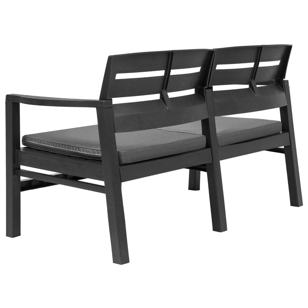Banco de jardín 2 plazas 133 cm Plástico Antracita | Resistente a la intemperie, fácil de limpiar, ligero, con 2 cojines de asiento