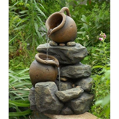 Maykoosh Tiered Cascade Water Fountain with Hand-Painted Fiberglass and Resin, Brown and Grey, Weatherproof, Includes Recirculating Pump, Adjustable Flow Rate for Indoor/Outdoor Use