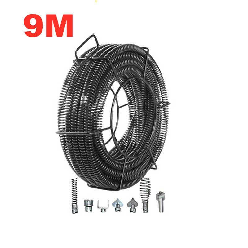 9/15/20 m Lunghezza Lungo 16 mm Diametro esterno Fogna Dispositivo di dragaggio elettrico Molla di estensione Strumento per la pulizia dei tubi Pulitore con connettore-9 m Lunghezza-16 mm