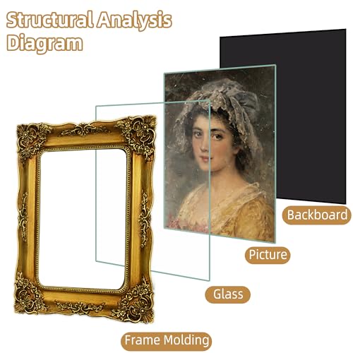 Image of Victorian Picture Frames 5x7 Gold Picture Frame Vintage Ornate | Tabletop or Wall Hanging, Real Glass
