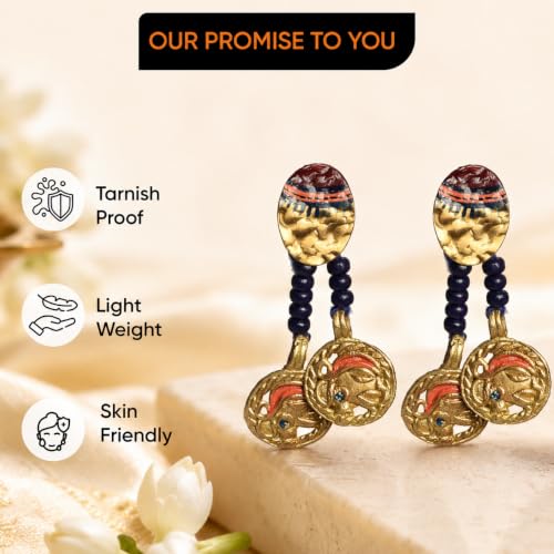 Image of Royal Queen & Empress Handcrafted Tribal Dhokra Earrings Collection for Women - Wooden, Fabric & Round Statement Ethnic Designs in Multiple Colours