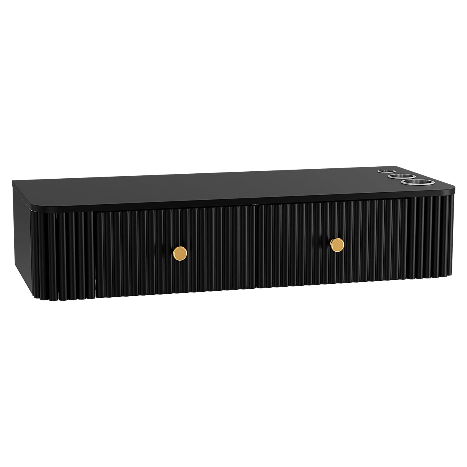 OmySalon Wall Mount Salon Station, Hair Stylist Cabinet with 3 Heat Resistant Dryer Holders, 2 Drawers, Modern Style Barber Storage Station for Barbershop Salon SPA, Solid Black
