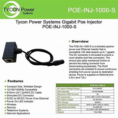 Tycon Systems44; Inc Gigabit Poe Injector - POE-INJ-1000-S