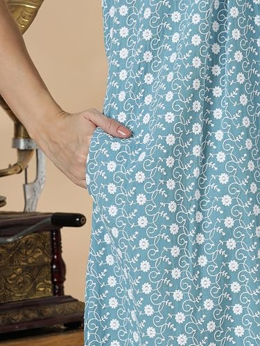 Image of 9shines Label Stylish Chikankari Cotton Nighty Maxi for Women | Full Length Nightgown | Nightdress with Pocket | Embroidery Nighty | Soft Comfortable Cotton Nightwear (1545)