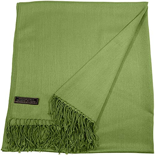 CJ Apparel Green Solid Color Tassels Design Nepalese Shawl Seconds Scarf Wrap Stole Throw Head Wrap Pashmina Hand Made in Nepal New3