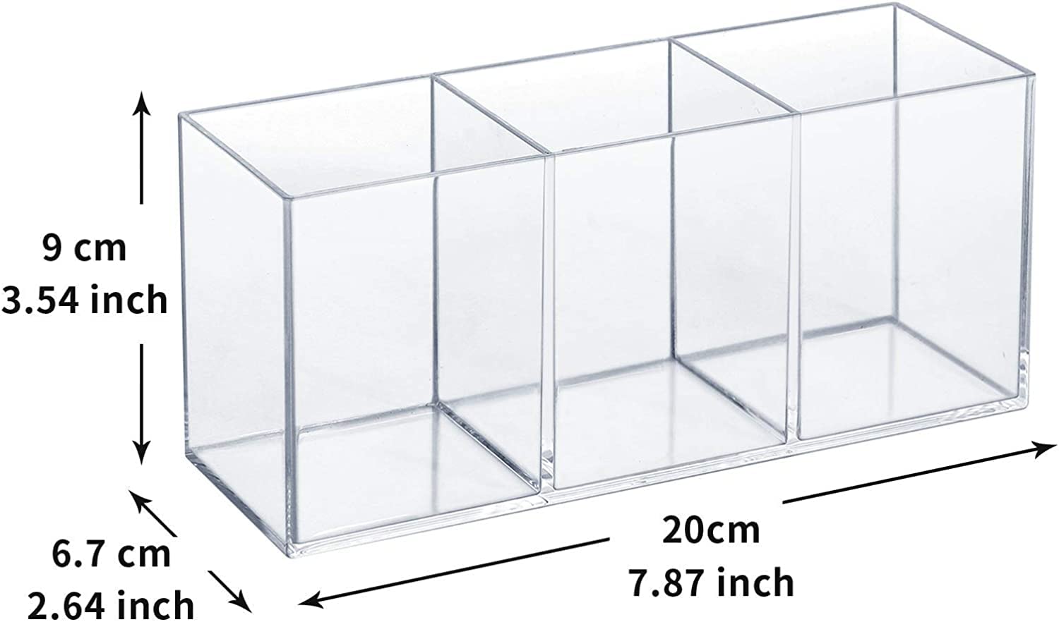 OWAYOTO Clear Acrylic Makeup Brush Organizer - 3 Slot Office Desk Stationery Tray - Image 2