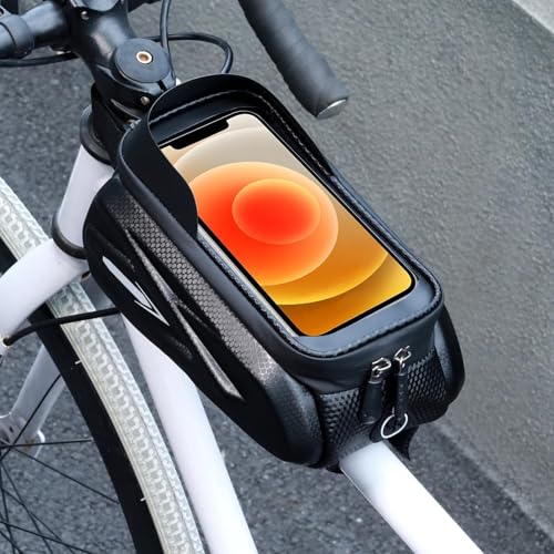Justech Bike Phone Bag, Waterproof Bike Frame Bag 2L, Bicycle Accessories Bike Mobile Phone Bag Tube Bag Cycling Pouch for Men Women with TPU Sensitive Touchscreen for Smart Phones Below 7.2″