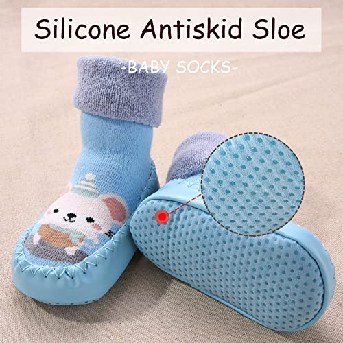 SEAUR 3 Pairs Toddler Slipper Socks Anti Skid Baby Sock Shoes for Walking Infant Moccasins Animal Crib Shoes Sock With Grips3