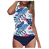 Bikini Set Damen Tankini Badeanzug Netzeinsatz Laden Streifen Hochgeschlossener Mollig Oberschenkel Asymmetrischer Türkis Rückenfreier Slip Und Schöner Tiefer Bedeckt Body Burka Lange Ärmel Hohem