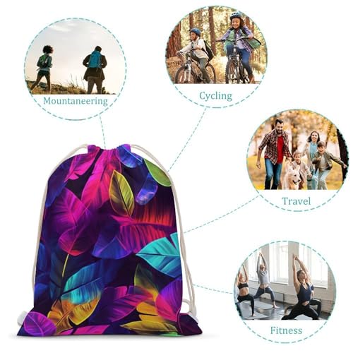 Neon Colors Tropical Leaves Drawstring Backpack Canvas String Bag Lightweight Sports Gym Bag for Men Women3