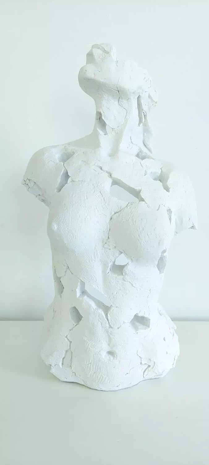 Modern Female Torso Sculpture, 16 Inch White Resin Art Statue, Abstract Decorative Bust