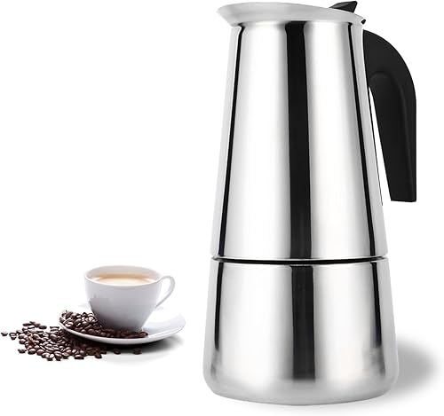 Natudeco Cafetera de acero inoxidable, cafetera portátil para inducción de gas o inducción (15.2fl oz)