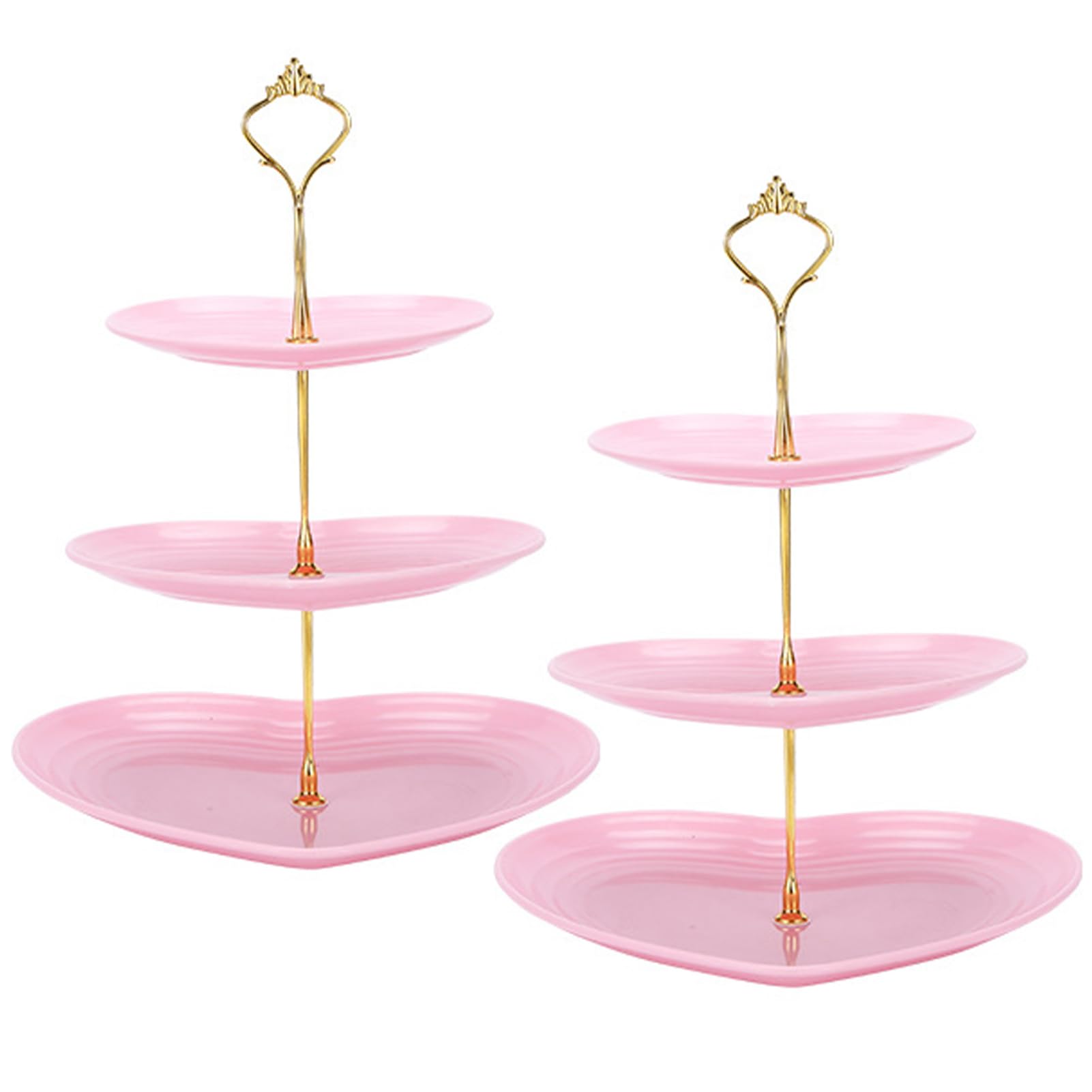 Pasdrucn 3-Tier Dessert Cupcake Stands, 2 Pcs Heart Shape Afternoon Tea Stand To Display A Cake, Plastic Cake Stand 3 Tier, 3 Tier Cake Stand, Plastic Tiered Cake Stand Display Tower (Dark Pink)