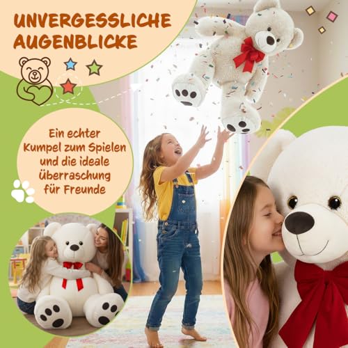 monzana® Teddybär L - XXXL 50-175cm Weiches Fell Schleife Tatzendruck Geschenk Plüschtier Kuscheltier Stofftier Riesen Teddy Bär