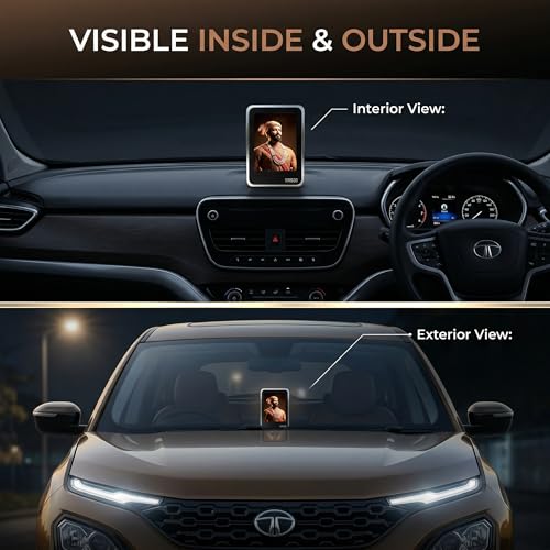 Image of Car Dashboard Dual Side Frame | Personalized |Home | Desk | Office | Small Glow Frame 4x3x1.5 INCH | Multi Color Light | Inside & Outside Visible | Chhtrapati Shivaji Maharaj Frame
