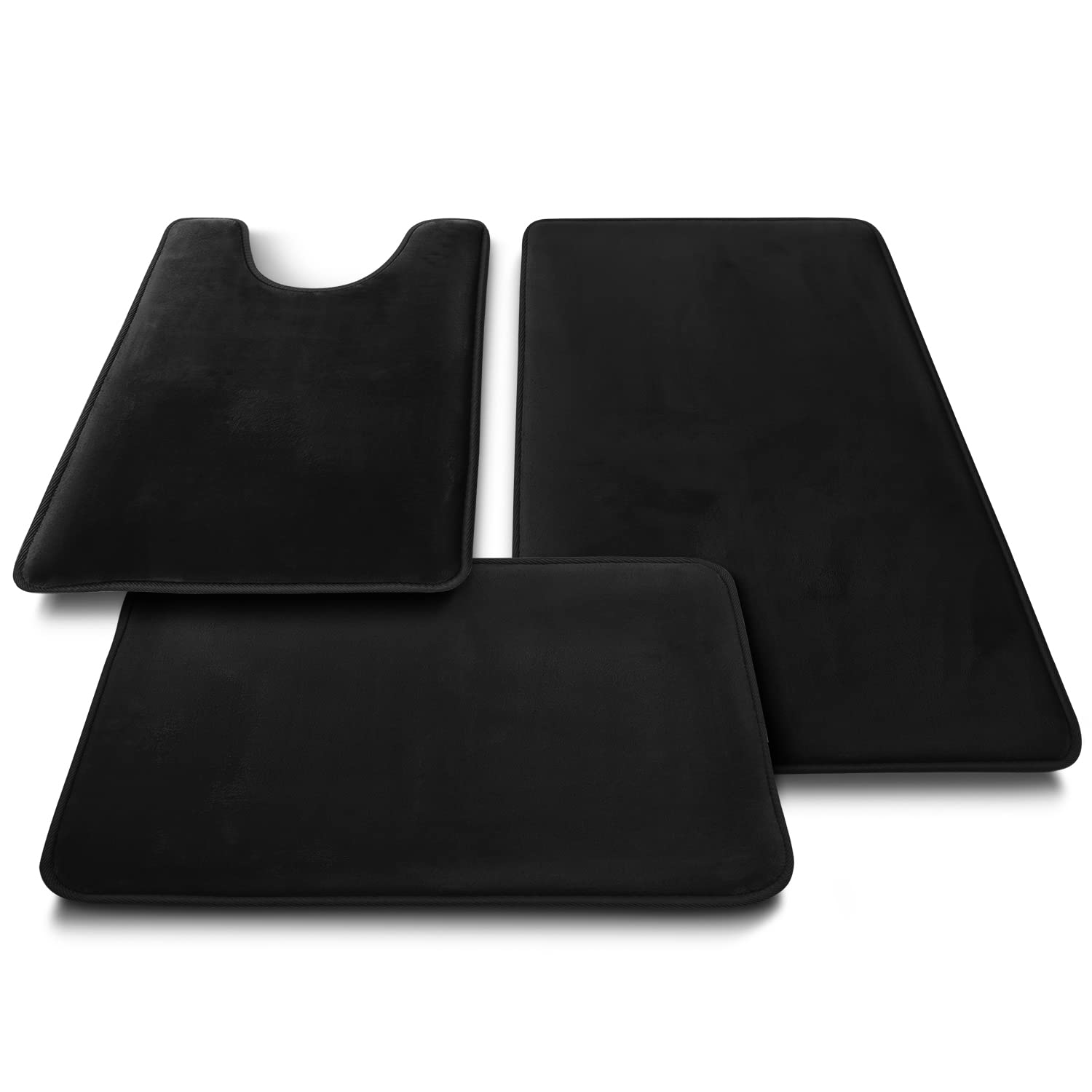 Clara Clark Bathroom, Velvet Memory Foam Mat, Non-Slip Bath Rugs Ultraweicher, Rutschfester und saugfähiger Badezimmerteppich, Samt Fleece, Schwarz, 17 x 24 + 20 x 32, 2