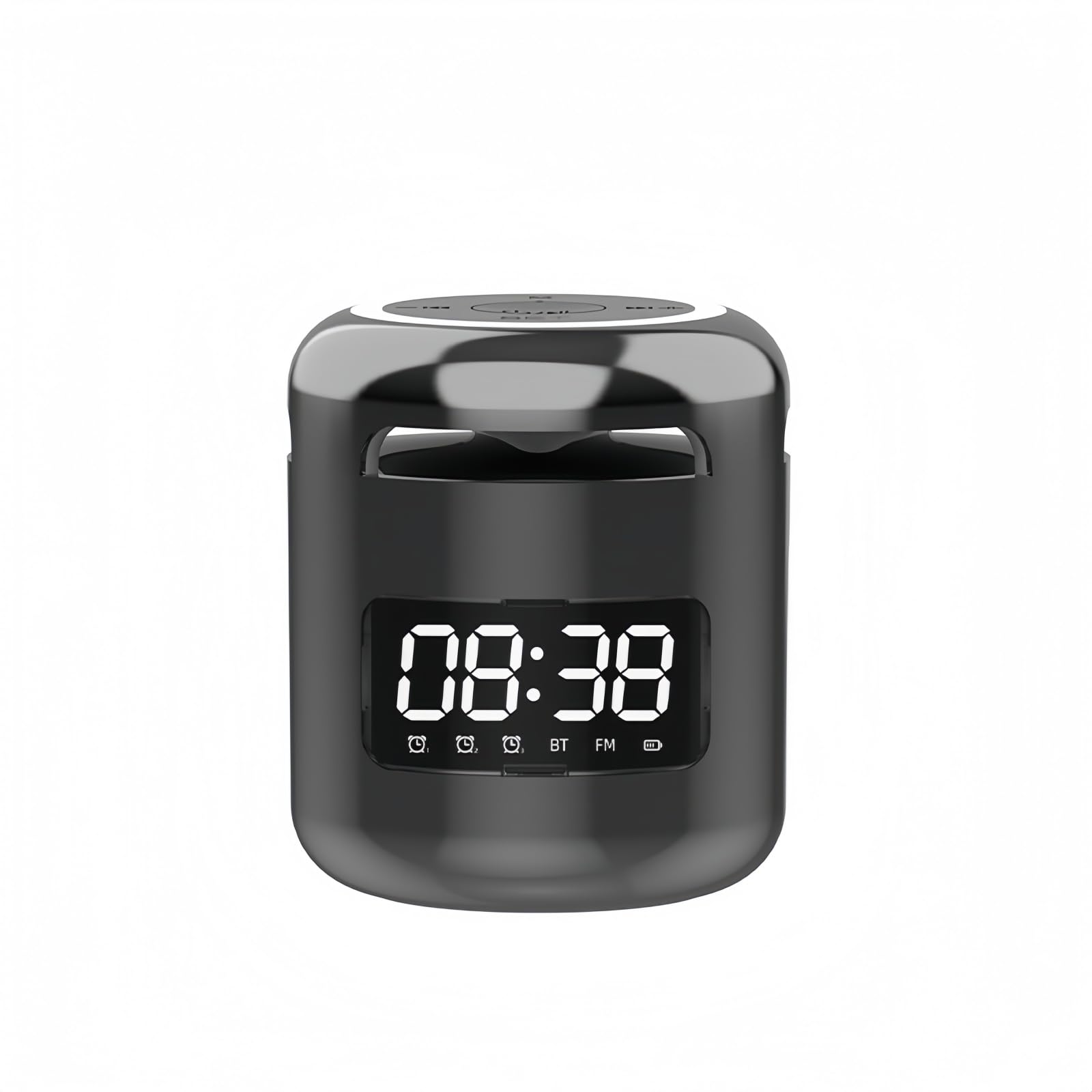 Sveglia Bluetooth ricaricabile, subwoofer portatile Hi-Fi per esterni, cassa acustica compatta con radio FM, audio da viaggio per casa o campeggio (Black)