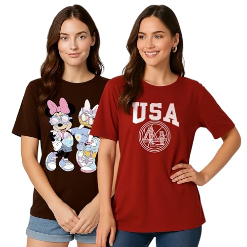 Image of My Swag Womens Combo T-Shirts, Printed Cotton Tshirts, Casual Summer Wear (Cotton, Pack of 2)