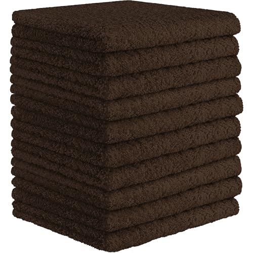 Image of DecorRack 10 Pack 100% Cotton Wash Cloth, Luxurious Soft, 12 x 12 inch Ultra Absorbent, Machine Washable Washcloths, Coffee (10 Pack)