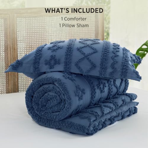 Image of Bedsure Tufted Boho Comforter Set Twin,Bedroom Decor Bedding Set Slate Blue