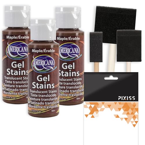 Americana Gel Stain Wood Stain Paint 3-Pack – Maple, 2-Ounce Bottles with Foam Brushes for Easy Gel Stain Application on Wood Surfaces