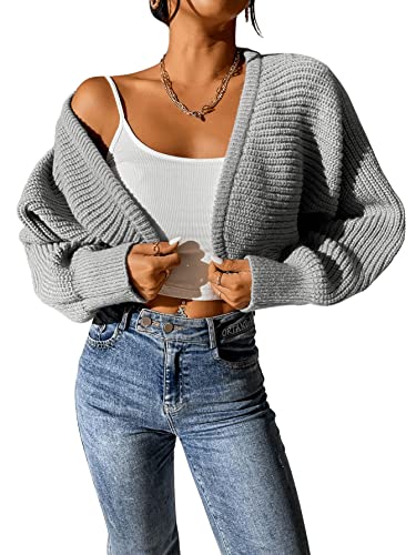 SweatyRocks Women's Casual Long Sleeve Ribbed Knit Top Open Front Cropped Cardigan Sweater4