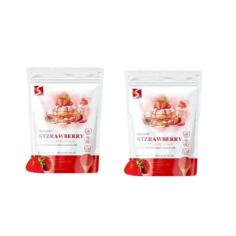(Pack of 2) สุขภาพดี Pure Strawberry Powder - Imported Real Fruit Powder for Baking, Smoothies, and Beverages - No Added Sugars or Preservatives 100g
