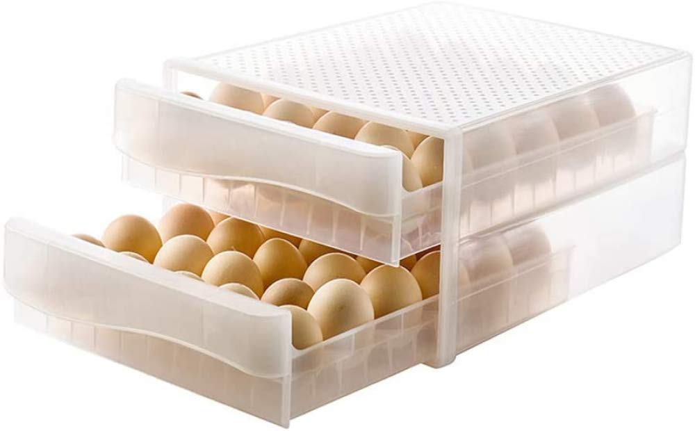 Boîte de rangement pour œufs, type tiroir, double couche, grand plateau à œufs double couche 60 grilles, organisateurs de stockage pour congélateur plateaux à œufs