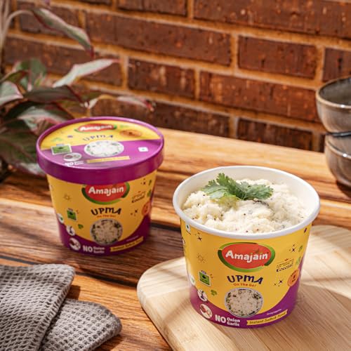 Image of Amajain Instant Sattvik Healthy Upma, Ready-to-Eat, No Added Preservatives, No Added Flavours, Jain-Friendly, 70g (Pack of 3)