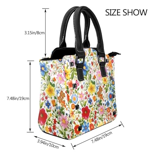 Leather Shoulder Bag for Women, Colorful Spring Flower Studded Purse Red Yellow Floral Crossbody Handbags Punk Hobo Bag with Adjustable Strap3