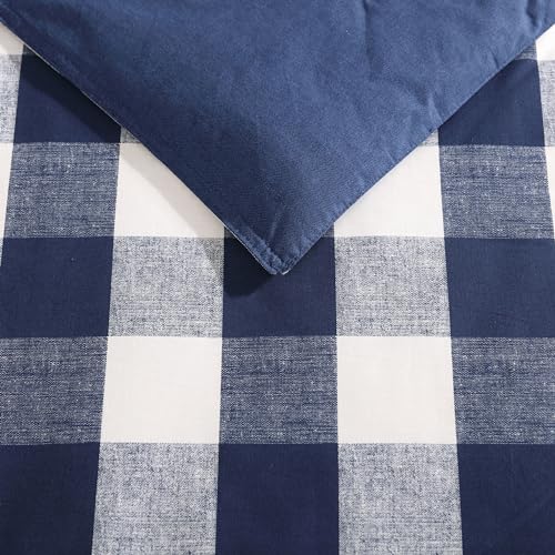 Image of Eddie Bauer - Queen Duvet Cover Set, Reversible Cotton Bedding with Matching Shams, Stylish Plaid Bedding Set (Lakehouse Blue, Queen)