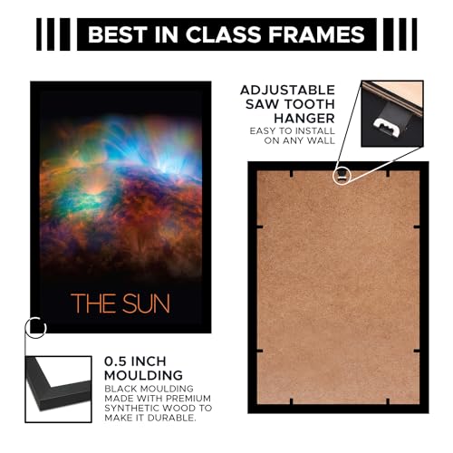 Image of CodersParadise Wood Space Wall Poster Frames - Pack Of 6 | 8 X 12Cm (A4 Size) | Aesthetic Artwork Framed Posters | Framed Posters For Living Room, Bedroom, Home And Office