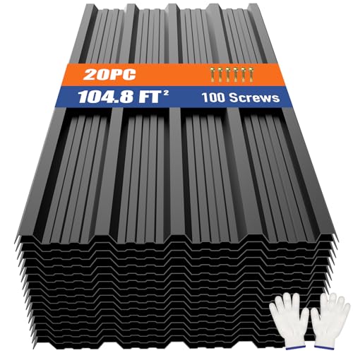 Brakki Metal Roofing Panels 20pcs 104.8 ft Black Corrugated Roof Panels