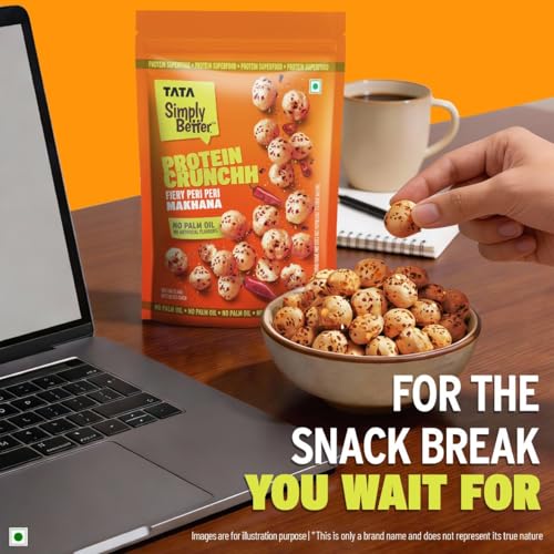 Image of Tata Simply Better Protein Crunch Fiery Peri Peri Flavoured Makhana, 50g, Double Roasted for 2X Crunch, With No Palm Oil & Artificial Flavours, Dry Fruits & Nuts Based Snack, Made with Olive Oil