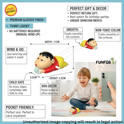 Image of FUNFOB Shinchan Moving Toy | Shinchan Action Figure Toys for Boys & Girls PVC Multicolour | Shin-chan Clock Red Moving