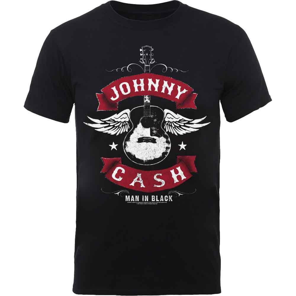 Johnny Cash T Shirt Winged Guitar man in Black Logo Official Mens Black XL