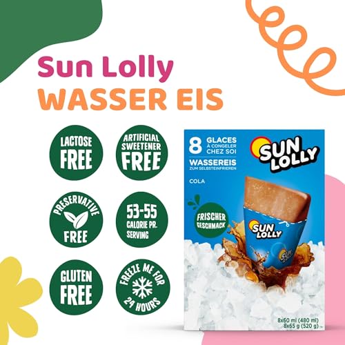 Sun Lolly Wassereis Cola 8 Stk | Mit Fruchtsaft | Zum Selbsteinfrieren | Ohne künstliche Aromen | Frei von Süßungsmittel | Laktosefrei | Glutenfrei | 8 x 60ml