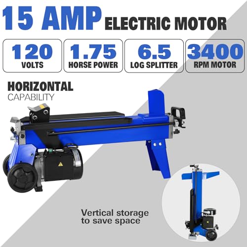 hykolity 6.5 Ton Log Splitter, Wood Splitter Electric Powered 15-Amp with Hydraulic Ram, Electric Firewood Splitter
