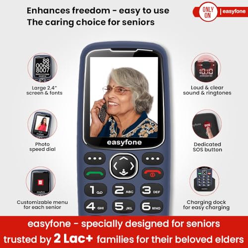 Image of easyfone Marvel+ 2.4 inch Phone for Seniors, Big Keys+Loud Sound, Photo Dial, Dock Charger, Call Recording, SOS & Ambulance Assistance, Fraud Protection-Allow Calls from Known Contacts Only, 2 Yr Warranty