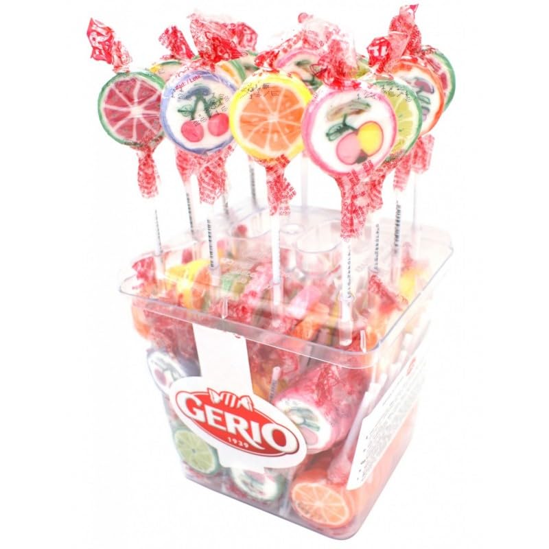 Piruletas Rock Temáticas – Caja de 100 Unidades | Diseños Divertidos de Animales, Emoticonos y Frutas | Sin Gluten (Frutas)