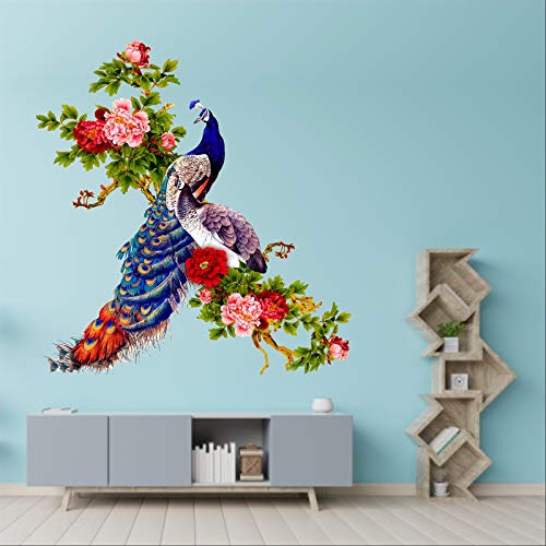 SAAZ SAAR Vinyl Nature Peacock Covering Area Wall Sticker (Blue, 90X90 cm)