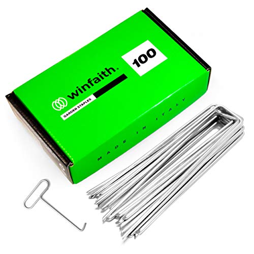WINFAITH - Picchetti Telo Pacciamatura Orto in Acciaio Zincato Antiruggine, Picchetti Giardino Ancoraggio per Telo per Pacciamatura, Erba Sintetica, Prato Sintetico, Serra, Chiodi a U (Set da 100)